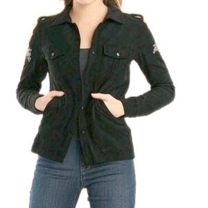 G‎ By Guess Black Embroidered Military Style Jacket Women's Black